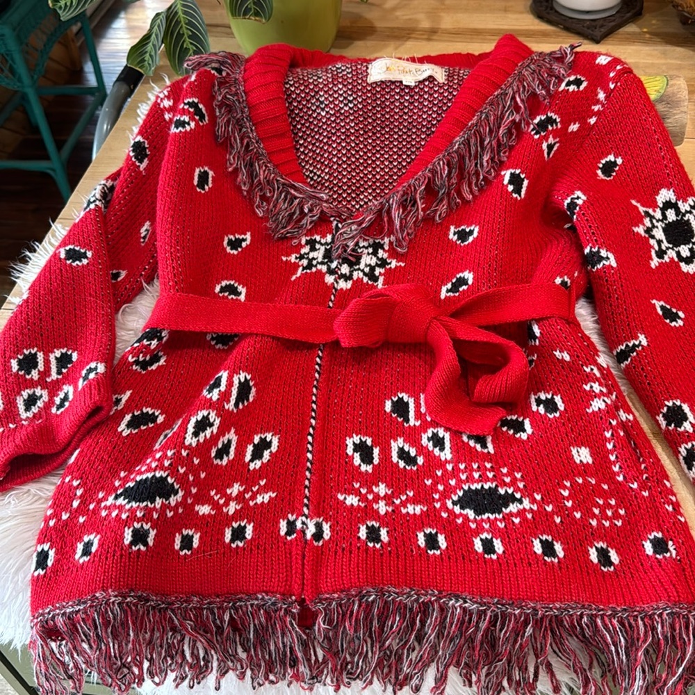 Jen’s Pirate Booty knit bandana cardigan